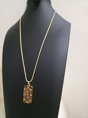 Dior Logo Plate Gold-tone Pendant Necklace